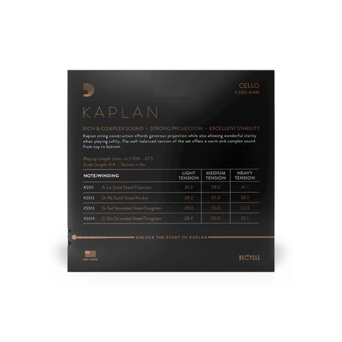 DAddario KS511 4/4M Kaplan Violoncello 4/4 Scala, Tensione Media, Corde Singole