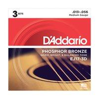 DAddario EJ17-3D Cuerdas Phosphor Bronze - Pack de 3...