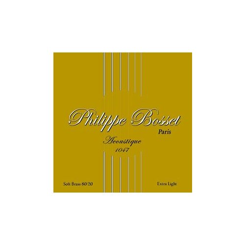 Philippe Bosset 80/20 Bronze Extra Light 010/047 for acoustic guitar.