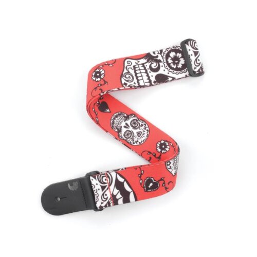 DAddario P20W1414 sangle de guitare Sugar Skulls, rouge