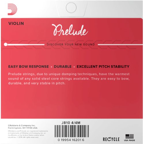DAddario J810 4/4M Prelude violin string set medium tension