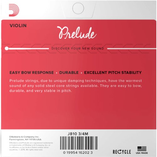 DAddario J810 3/4M Prelude Violin String Set medium tension