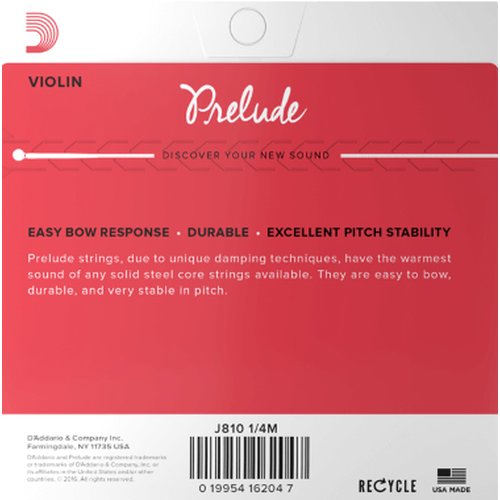 DAddario J810 1/4M Prelude Violin String Set medium tension
