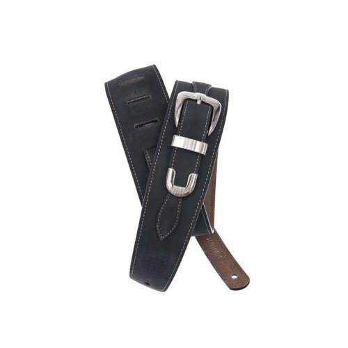 DAddario 25LBB00 Gitarrengurt Leder mit Gürtelschnalle, Schwarz