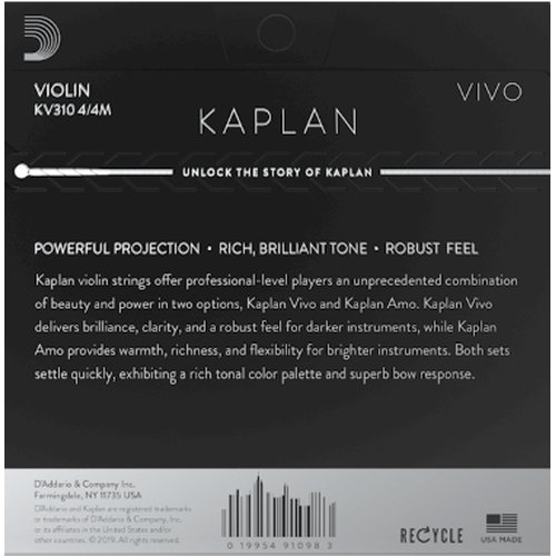 DAddario KV310 4/4M Kaplan Vivo set di corde per violino Medium Tension