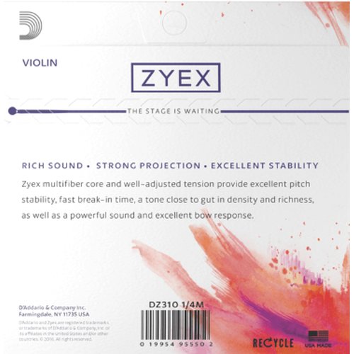 DAddario DZ310 1/4M Zyex Jeu de cordes pour violon Medium Tension