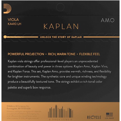 DAddario KA410 LH Jeu de cordes Kaplan Amo pour alto, Long Scale, Medium Tension