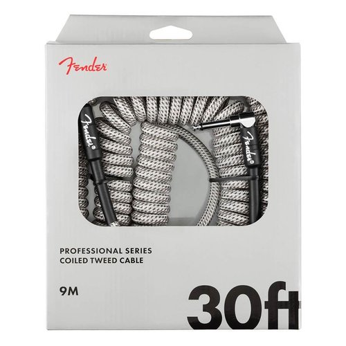 Fender Professional Series Cable en espiral de 30 pies, tweed blanco, 1 ngulo