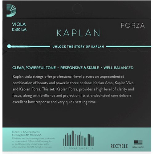 Juego de viola DAddario K410 LM Kaplan Forza, Long Scale, Medium Tension