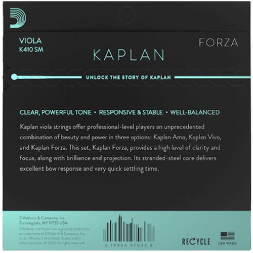 Juego de viola DAddario KA410 SM Kaplan Forza, Short Scale, Medium Tension