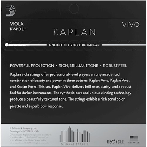 Set di corde per viola DAddario KV410 LH Kaplan Vivo, Long Scale, Heavy Tension